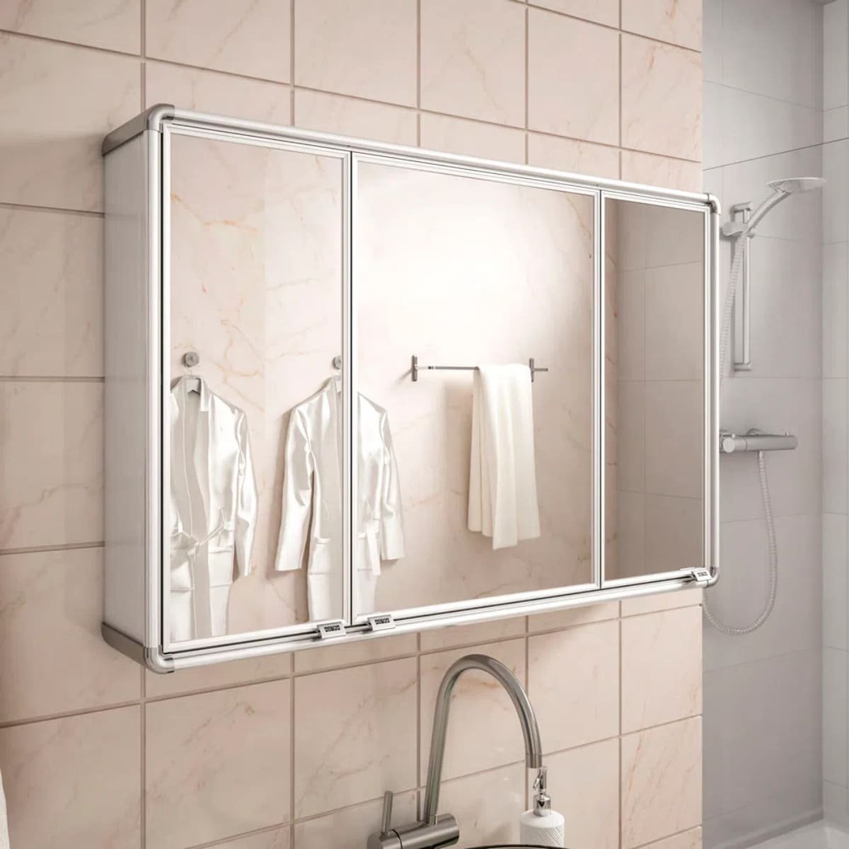 Armário Banheiro Espelheira Sobrepor | Com Perfil de Alumínio | 73x11,3x45cm | 03 Portas | Astra - 8