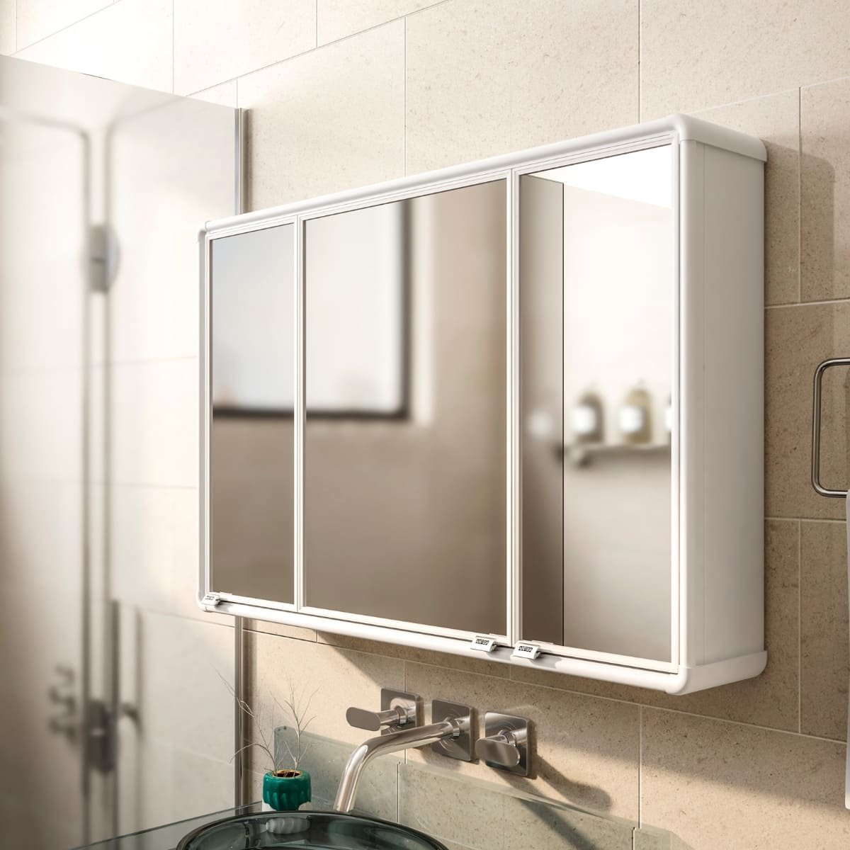 Armário Banheiro Espelheira Sobrepor | Com Perfil de Alumínio | 73x11,3x45cm | 03 Portas | Astra - 9