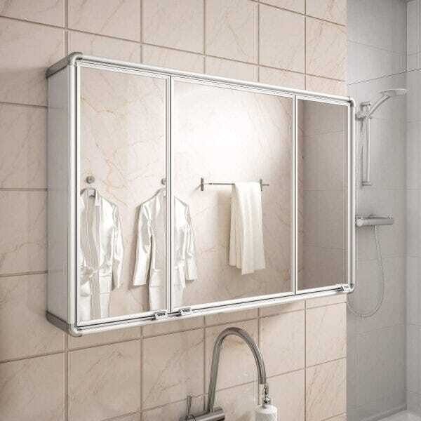 Espelheira para Banheiro 3 Portas em Alumínio 73x45cm Plus Astra - 3