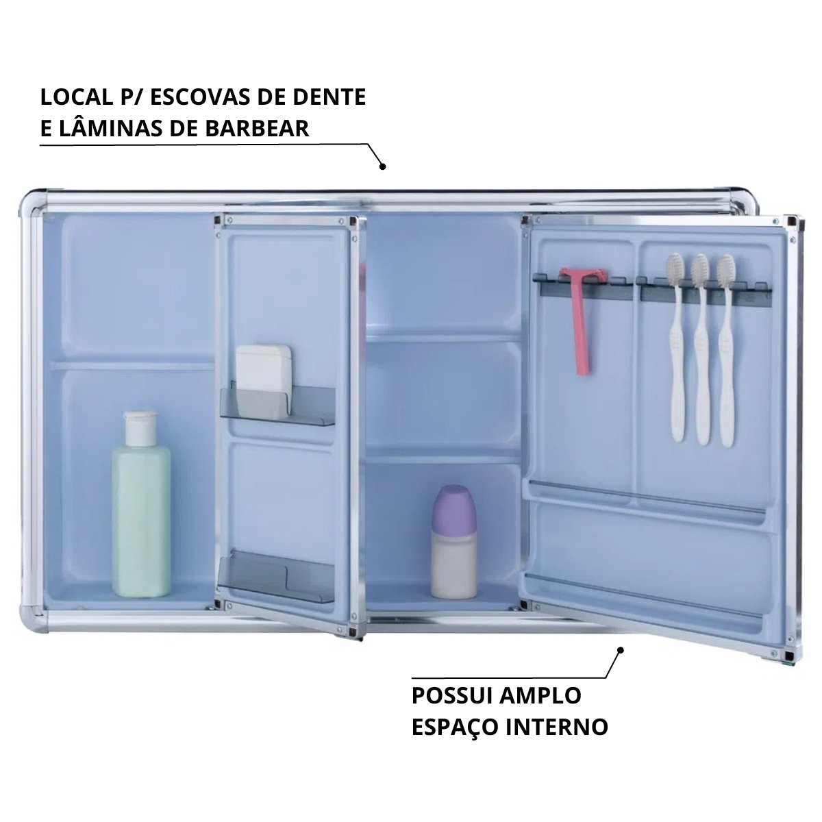 Armário Banheiro Espelheira Sobrepor | Com Perfil de Alumínio | 73x11,3x45cm | 03 Portas | Astra - 3