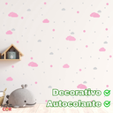 Ver imagem 3 de Adesivo Decorativo de Parede Infantil 300 Bolinhas 30 Nuvens Cinza e Rosa