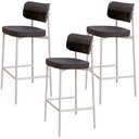Ver imagem 1 de Kit 03 Banquetas Alta Bar Cozinha Sala de Jantar Aço Branco Kaira C01 Linho Preto Courino Preto -