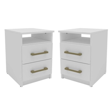 Conjunto 2 Mesas de Cabeceira 2 Gavetas 30cm Cor Branco