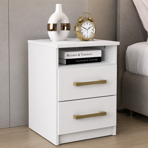 Conjunto 2 Mesas de Cabeceira 2 Gavetas 30cm Branco - Mademovel