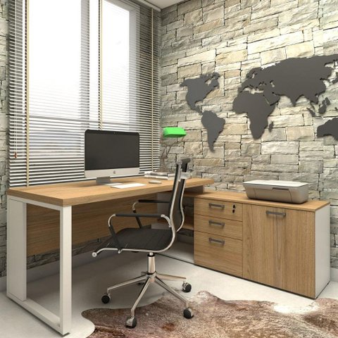 Mesa de Escritório Diretor em L Industrial 170cm Pés Metal