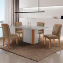 Ver imagem 1 de Mesa de Jantar Isadora com 4 Cadeiras Moderna Mobilia Veludo Capuccino/off/nat/serig Off com Vidro