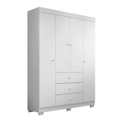 Guarda Roupa Infantil Ceci 4 Portas 3 Gavetas MDF Branco Brilho Sallar Home