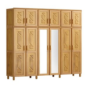Guarda-roupa Grécia Casal Mel com Espelho 12 Portas 3 Gavetas e Maleiro Madeira Maciça de Pinus - Ca