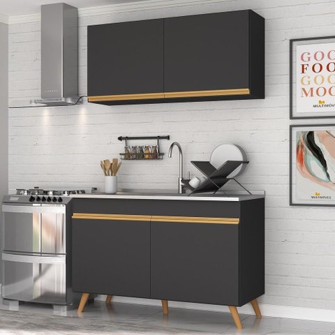 Cozinha Compacta 2 Peças com Armário e Balcão Mp3748 Veneza Gb Multimóveis Preta