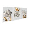 Kit 3 Quadros Decorativos Flores Ouro Luxo Moderno Sala Art:Branca - 1