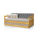 Ver imagem 6 de Sofá Cama Dublin Estofado Capitonê Veludo Cinza Madeira com Cama Auxiliar - Imbuia