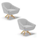 Ver imagem 1 de Kit 02 Poltronas Giratória Giovana Suede Cinza Base Madeira MA30 - D’Rossi