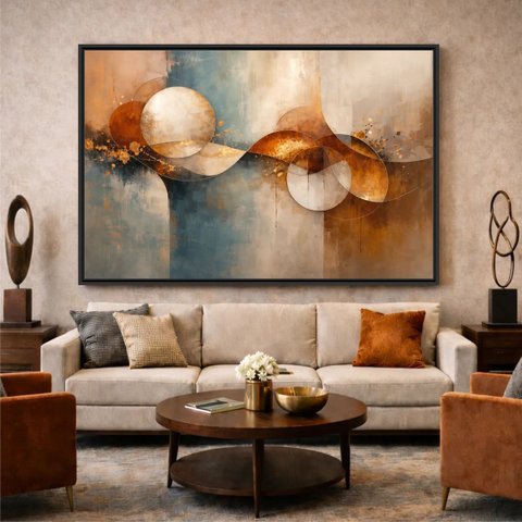 Quadro Abstrato Moderno Ciclos da Vida - 123x83 Cm Moldura Preta