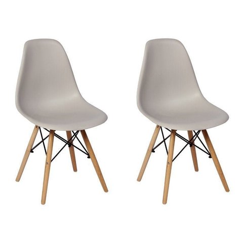 Kit 2 Cadeiras Charles Eames Eiffel Wood Base Madeira - Cinza Cinza