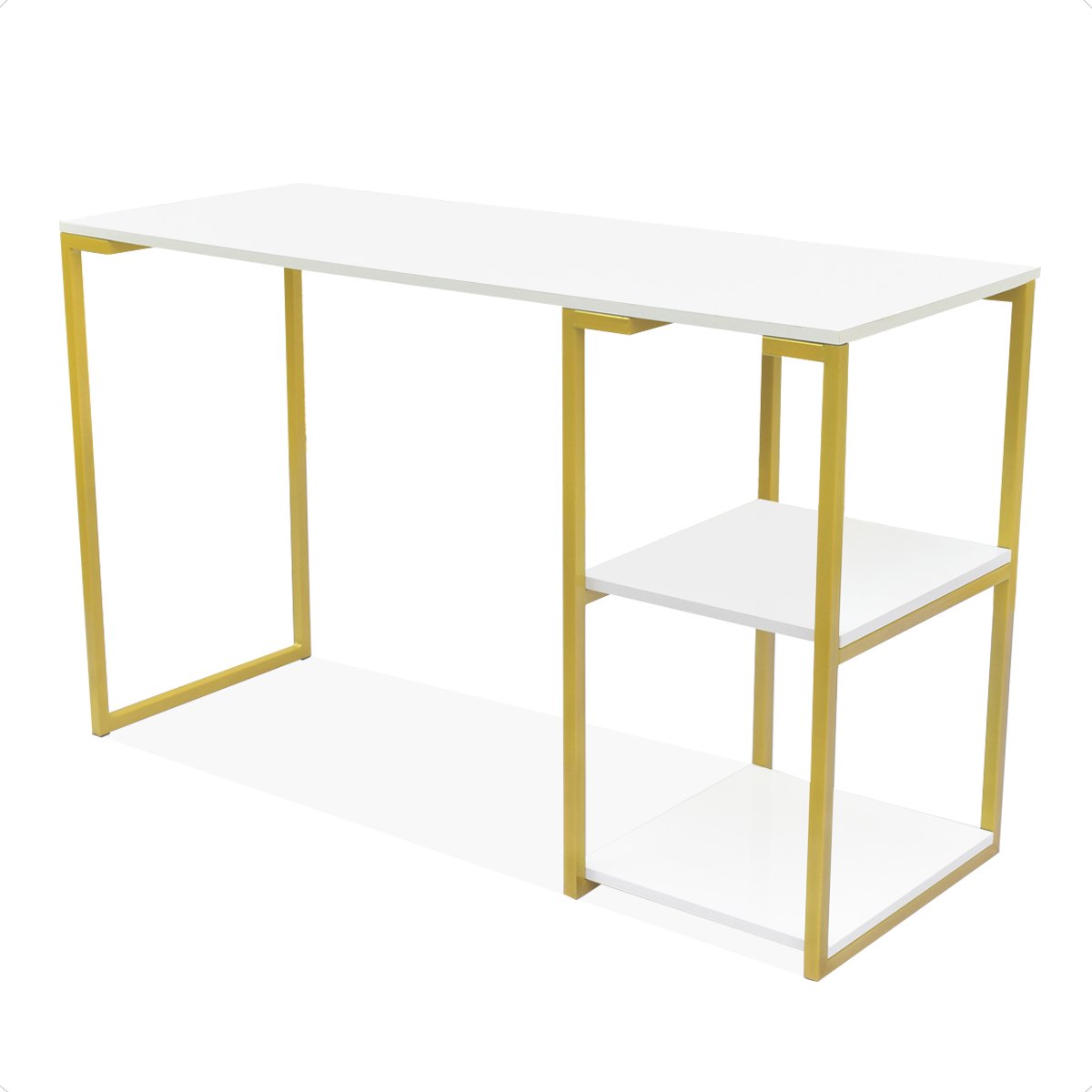 Mesa Diretor para Escritório Nicola 120 Dourado Tampo Branco - 3