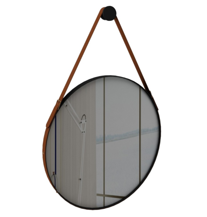 Espelho Suspenso de Parede para Banheiro 70cm Onix em MDF Laqueado e Cinto Marrom - IRIMAR