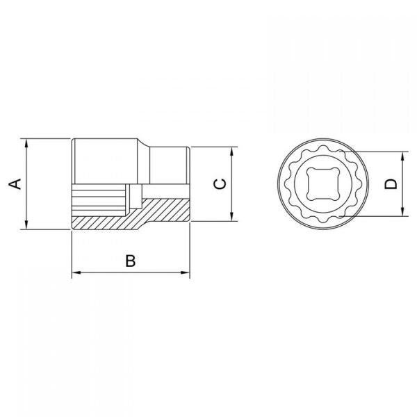 Soquete Estriado 1/2" Encaixe 3/8" Tramontina PRO - 2