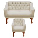 Ver imagem 1 de Kit Namoradeira + 1 Poltrona Decorativa Grécia - Dritex:sintetico Bege