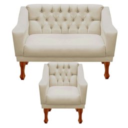 Kit Namoradeira + 1 Poltrona Decorativa Grécia - Dritex:sintetico Bege - 1