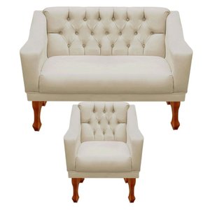 Kit Namoradeira + 1 Poltrona Decorativa Grécia - Dritex:sintetico Bege