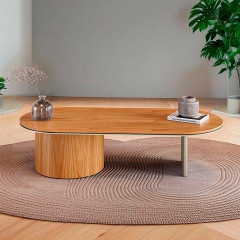 Mesa de Centro Ipê em Madeira Maciça Mel Metal Champagne