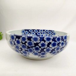 Cuba de Apoio Banheiro Lavabo Decorada Azul Floral 40x15cm - 2