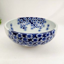 Cuba de Apoio Banheiro Lavabo Decorada Azul Floral 40x15cm - 3