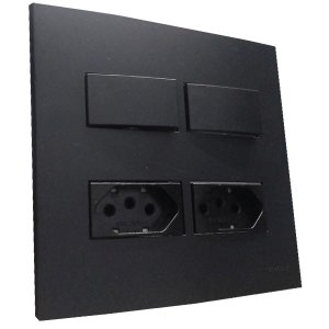 Conjunto 4x4" Linha Clean Preto Fosco - 2 Tomadas 2p+t 20 A+2 Interruptor Simples separados