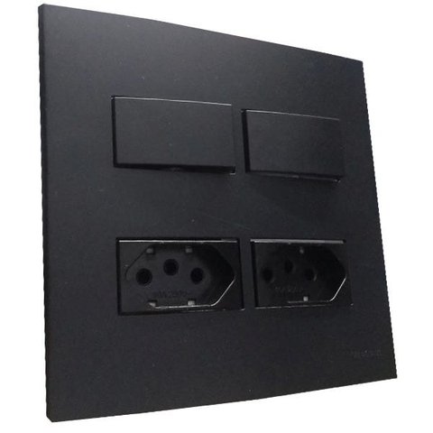 Conjunto 4x4" Linha Clean Preto Fosco - 2 Tomadas 2p+t 20 A+2 Interruptor Simples separados