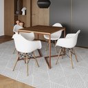 Ver imagem 1 de Mesa Industrial Jantar Amêndoa Quadrada 90cm Base Cobre V com 4 Poltronas Brancas Eames Eiffel Madei