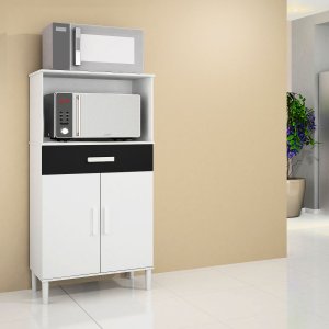Balcão Armário Organizador Microondas e Forno Duplo Branco/preto