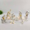Presepio Porcelana Moderno Branco Ouro Enfeite De Natal 9pç - 2