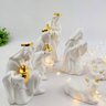 Presepio Porcelana Moderno Branco Ouro Enfeite De Natal 9pç - 5