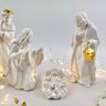 Presepio Porcelana Moderno Branco Ouro Enfeite De Natal 9pç - 3