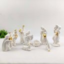 Ver imagem 6 de Presepio Porcelana Moderno Branco Ouro Enfeite De Natal 9pç