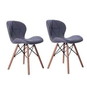 Kit 02 Cadeiras Estofada Jantar Charles Eames Eiffel Slim Wood Confort Cinza