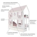 Ver imagem 4 de Beliche Casinha Bela com Coração 2 Gavetas 4 Janelas Venezianas - Madeira Maciça Branco/rosa