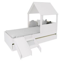 Bicama Casinha com Telhado Mdf e Escada/ Escorregador Branco Mobilistore - 2