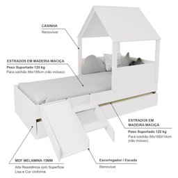 Bicama Casinha com Telhado Mdf e Escada/ Escorregador Branco Mobilistore - 4