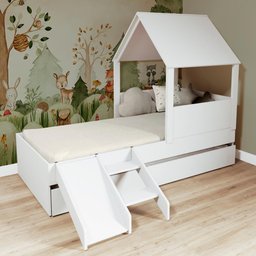 Bicama Casinha com Telhado Mdf e Escada/ Escorregador Branco Mobilistore - 1