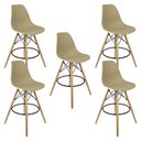 Ver imagem 1 de Kit 5 Banquetas Charles Eames Eiffel Wood Design Base Fixa Madeira - Bege