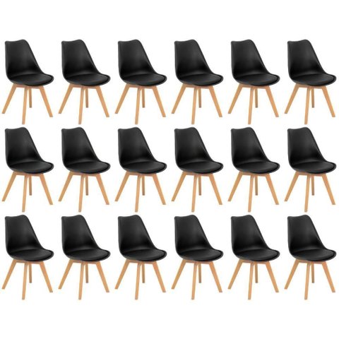 Conjunto 18 Cadeiras de Jantar Eames Wood Leda Design Estofada - Preto