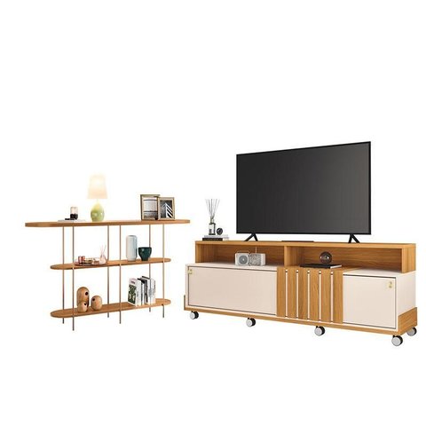 Rack Bancada Graci 1.8 com Aparador Infinity Off White Cinamomo – Hb Móveis