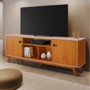 Ver imagem 1 de Rack para TV até 70 Polegadas MDF 180cm Pés em Madeira Maciça Bancada Detalhes Curvos
