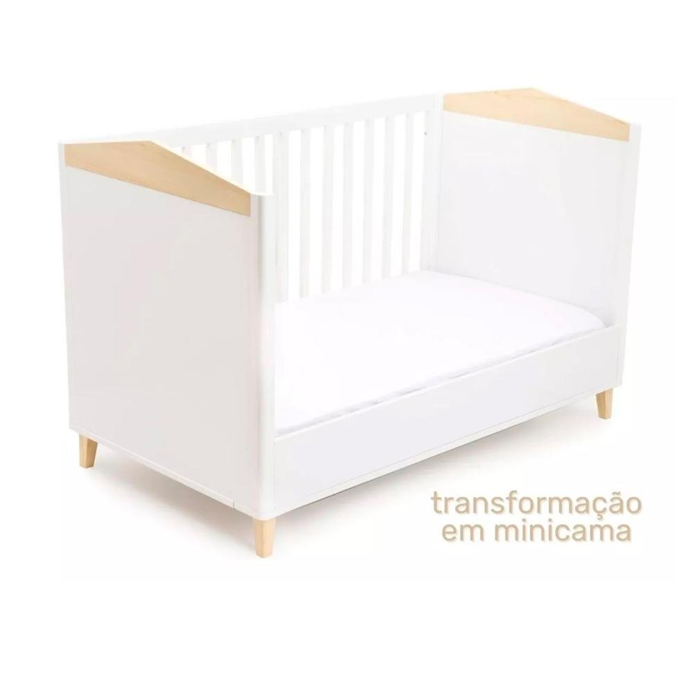 Quarto De Bebê Completo Berço Cômoda E Guarda-roupa Safari - natural/branco - 2