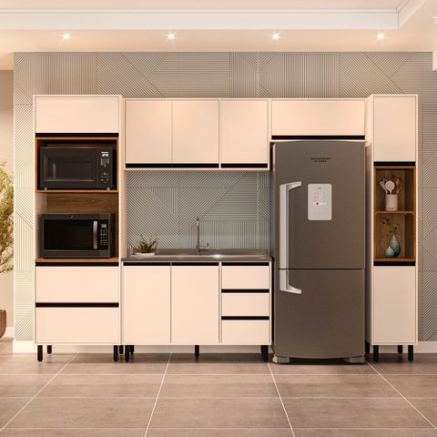 Cozinha Compacta 5 Peças 250031 sem Tampo Koya Creme Politorno Móveis