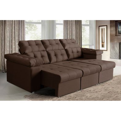 Sofá 4 Lugares Chandelle Retrátil e Reclinável 2,40m Suede Liso Cinza UmaBox | MadeiraMadeira Sofá 4 Lugares Chandelle Retrátil e Reclinável 2,40m Suede Liso Cinza UmaBox | MadeiraMadeira