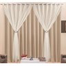 Cortina Com Ilhos Cromado Para Sala de Jantar Luxo Moderna 4,00 X 2,80 Metros Com Voal Leve Liso - 2