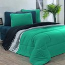 Ver imagem 1 de Edredom Malha 100% Algodão Urbano 1 Peça Solteiro - Verde Jade-mescla-preto