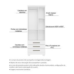 Guarda Roupa Solteiro Floripa 2 Portas 3 Gavetas Branco - Saga Decor - 3